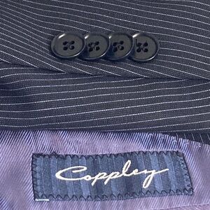 Coppley Suit Mens 44T 38 x 31 Navy Blue Pinstripe Wool 2 Piece Blazer Pants